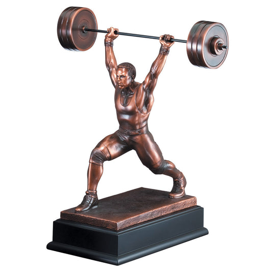 Bronze Weightlifter Sculpture - 14½" with engraving plate