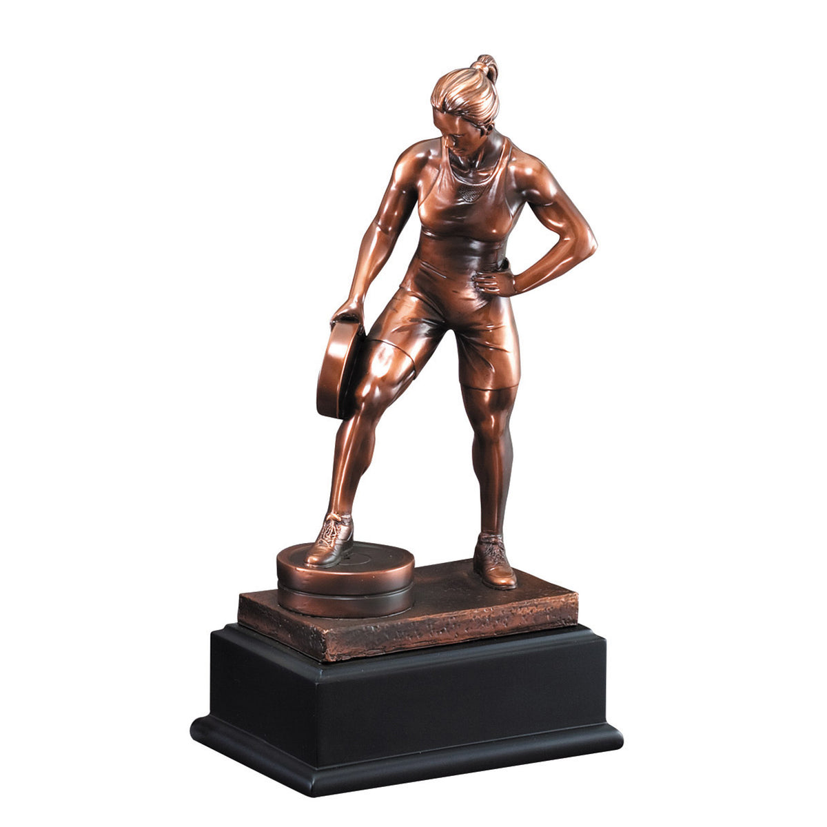 Bronze Weightlifter Sculpture - Female with engraving plate