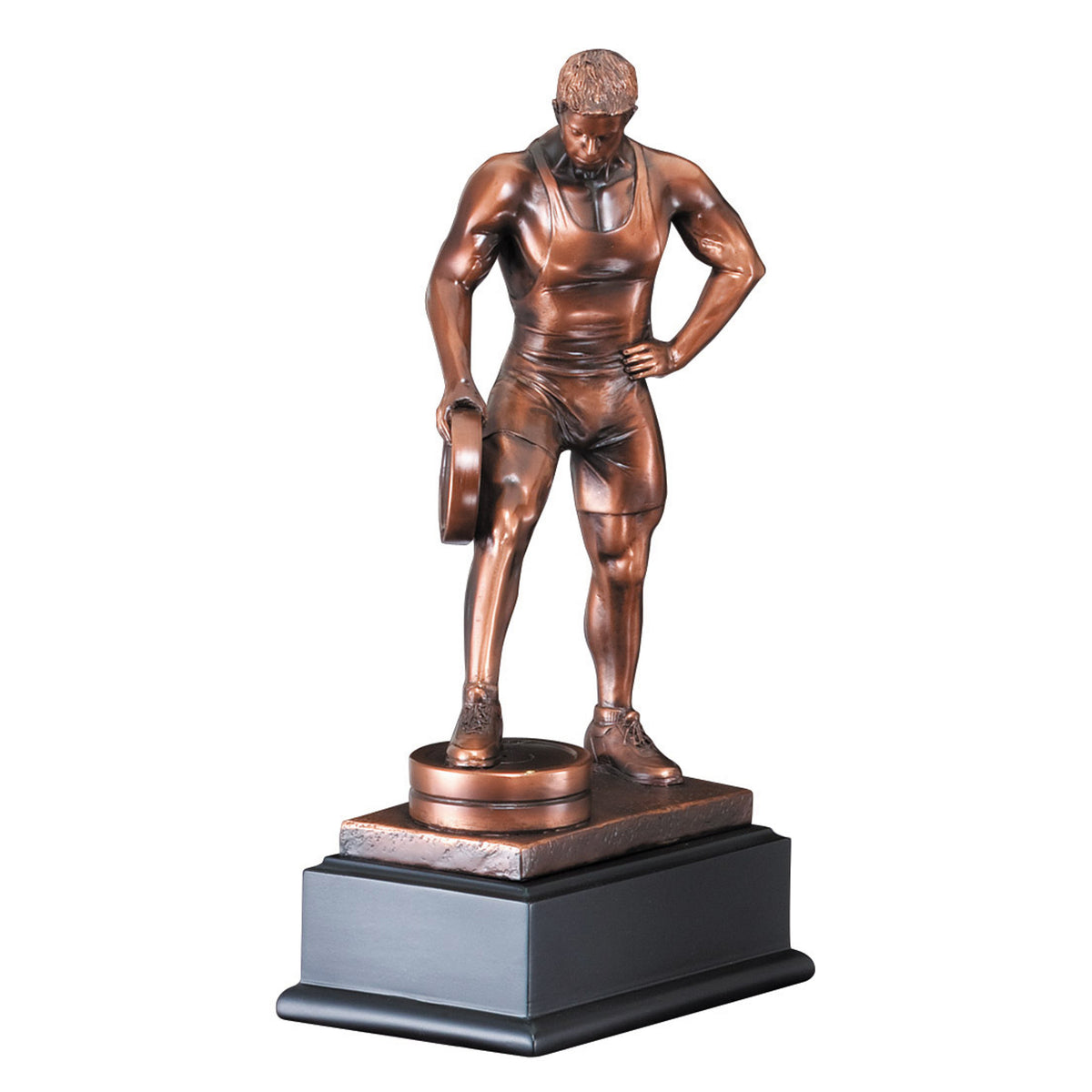 Bronze Weightlifter Sculpture - Male with engraving plate