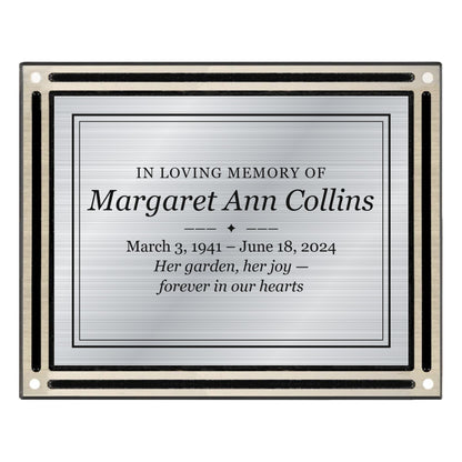 8 x 10 black and silver cast aluminum wall plaque with engraved silver memorial plate