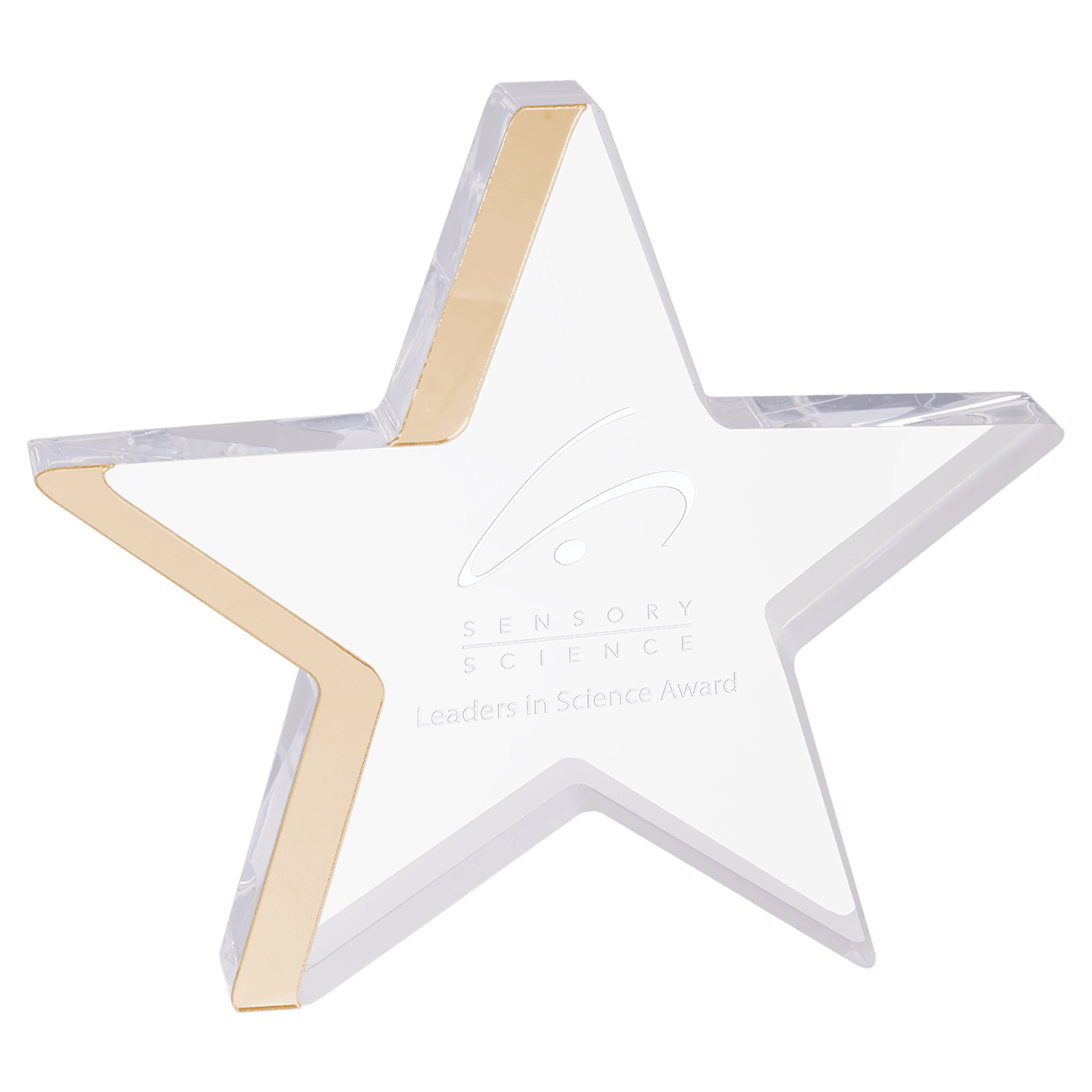 Gold Edge Star Acrylic award, 7 3/4" x 7", self-standing acrylic with clear engraving area