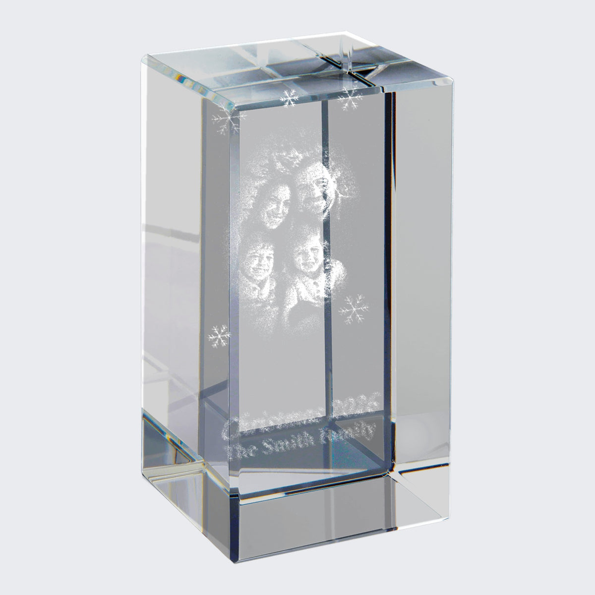 Family holiday photo engraved inside clear crystal block
