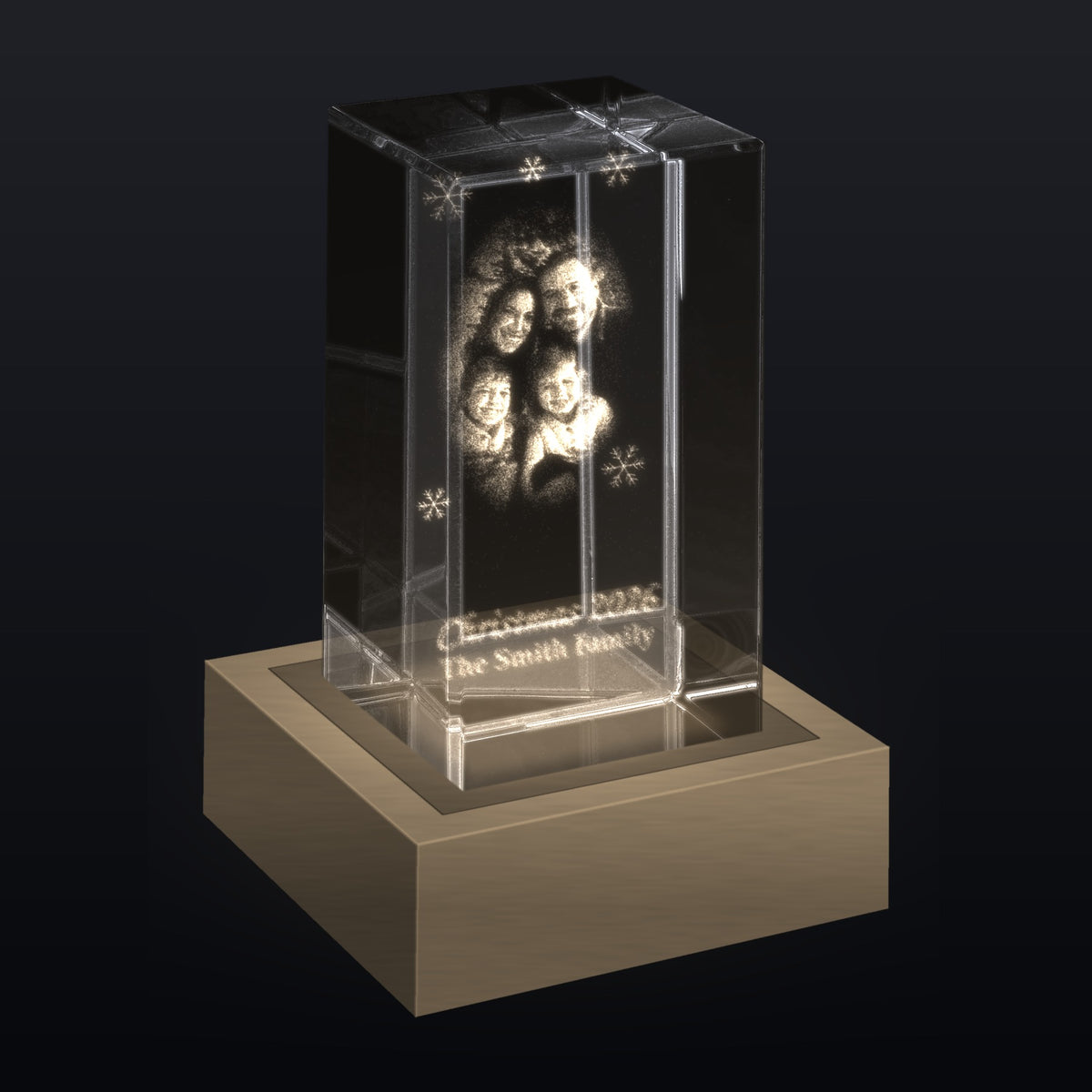 Christmas 3D photo crystal glowing on LED light base