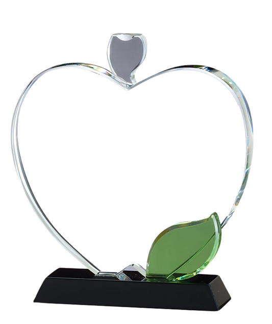 flat crystal apple on black base with green leaf