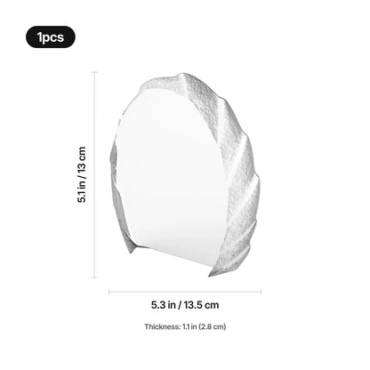 Oval optical crystal award with decorative edge, angled view