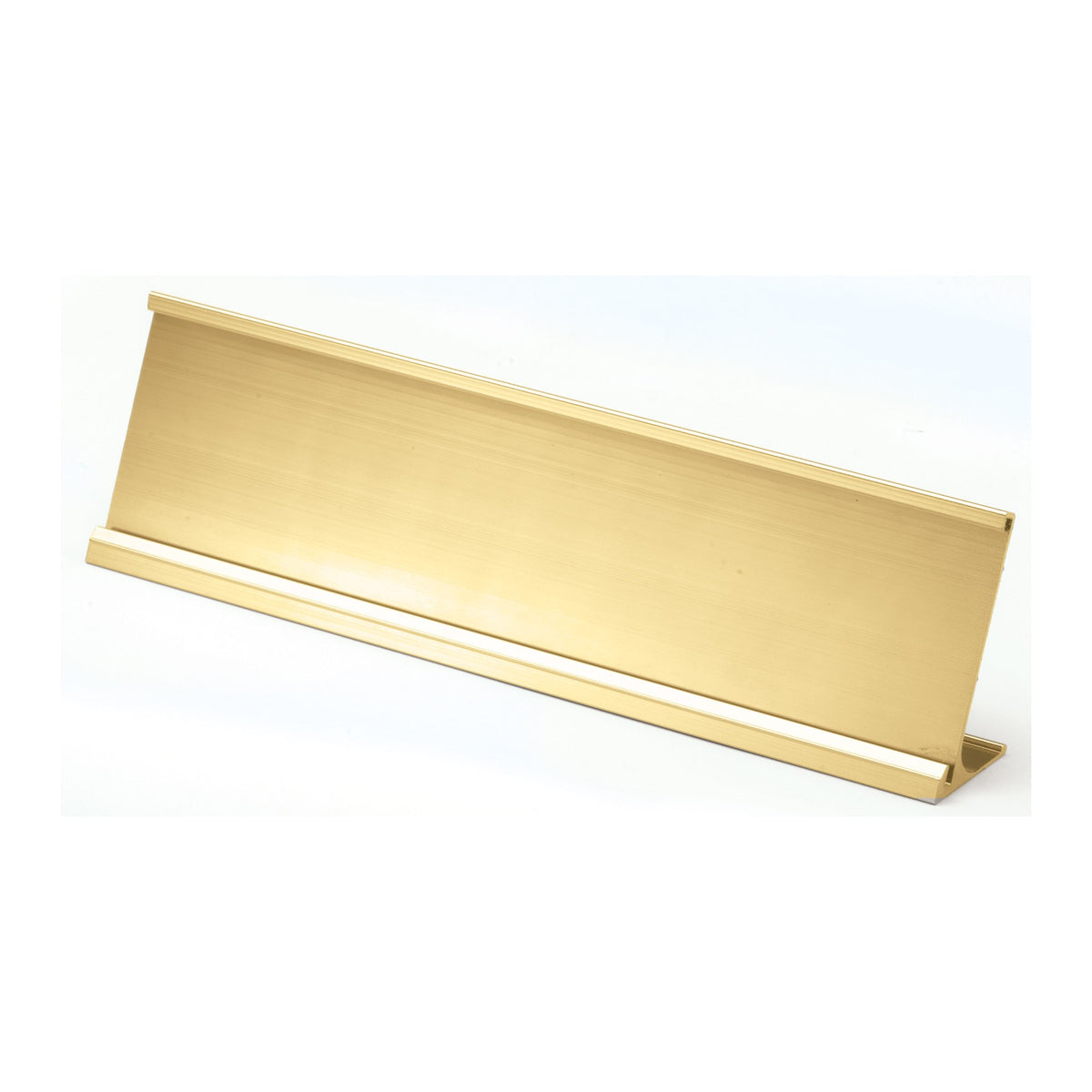 Bright gold aluminum desk name plate holder with angled stand