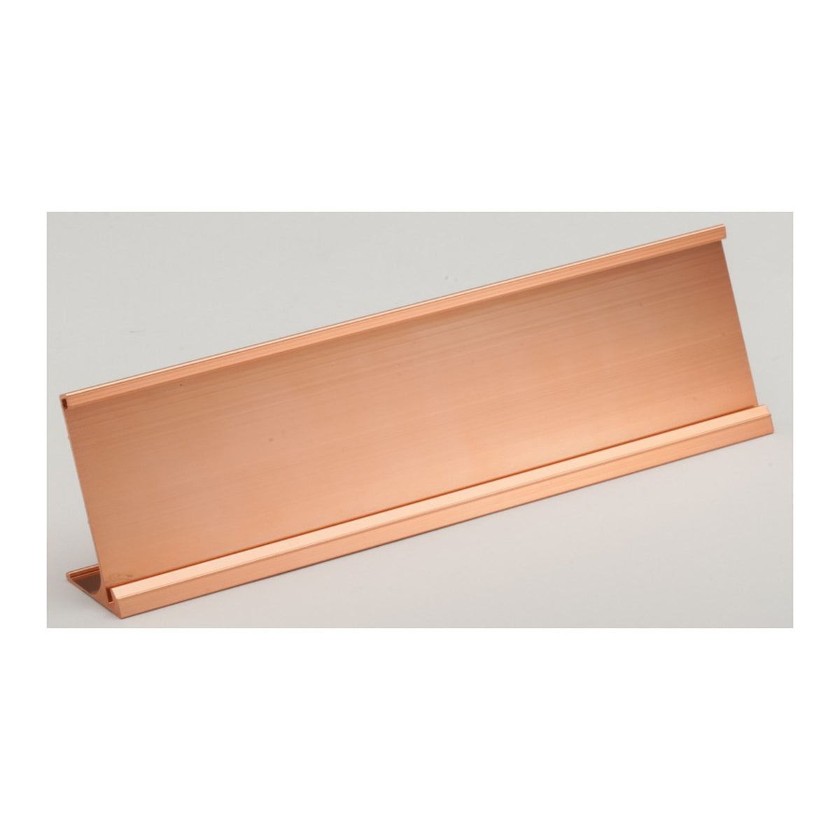 Rose gold aluminum desk name plate holder for an engraved desk nameplate
