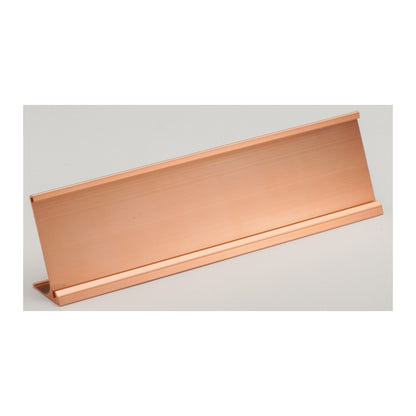 Rose gold aluminum desk name plate holder for an engraved desk nameplate