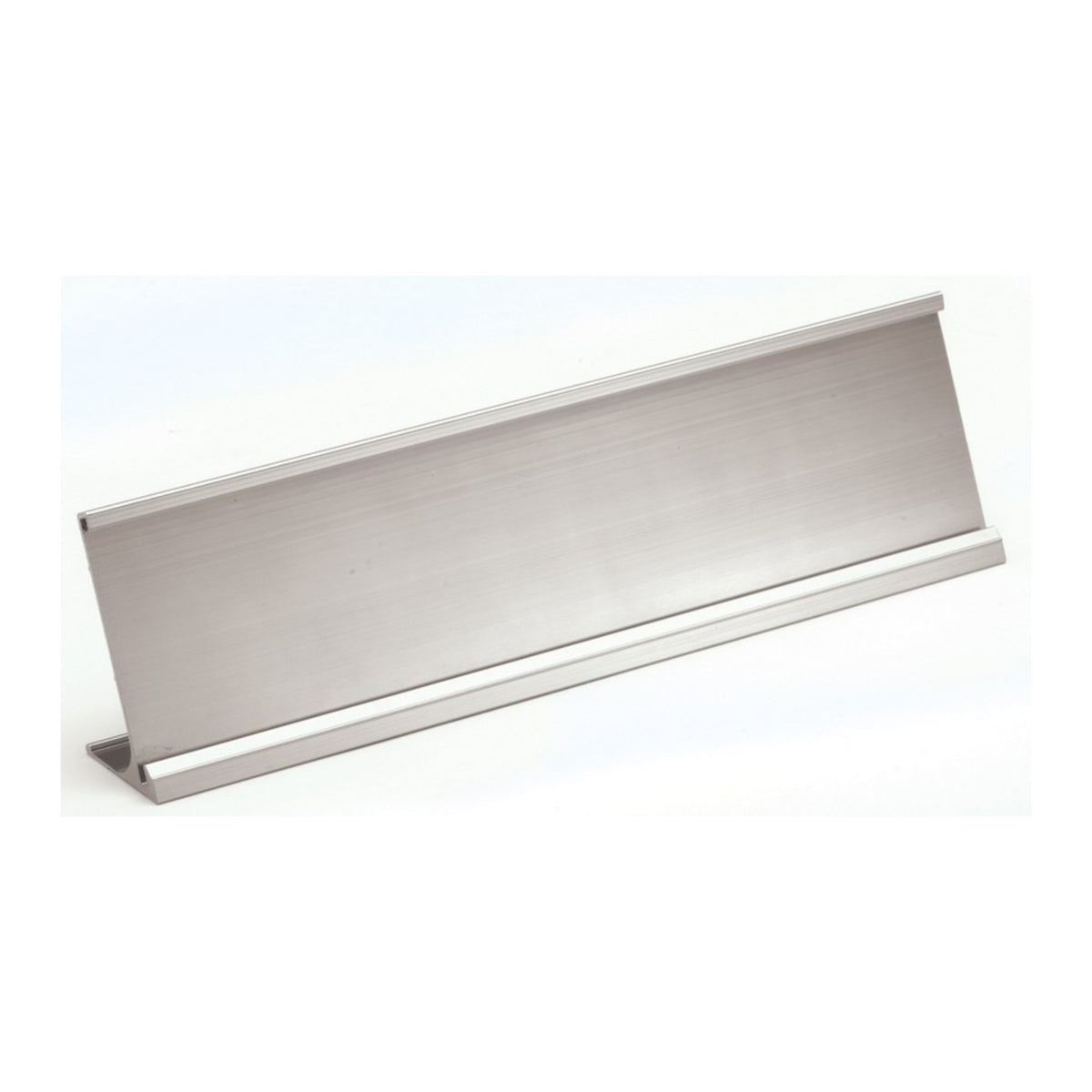 Silver brushed aluminum desk name plate holder