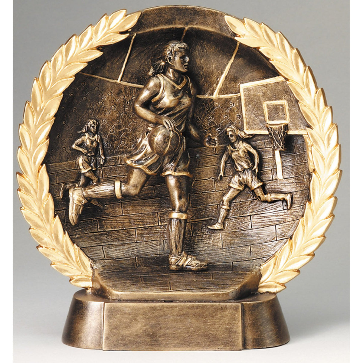 Female basketball player high relief bronze award
