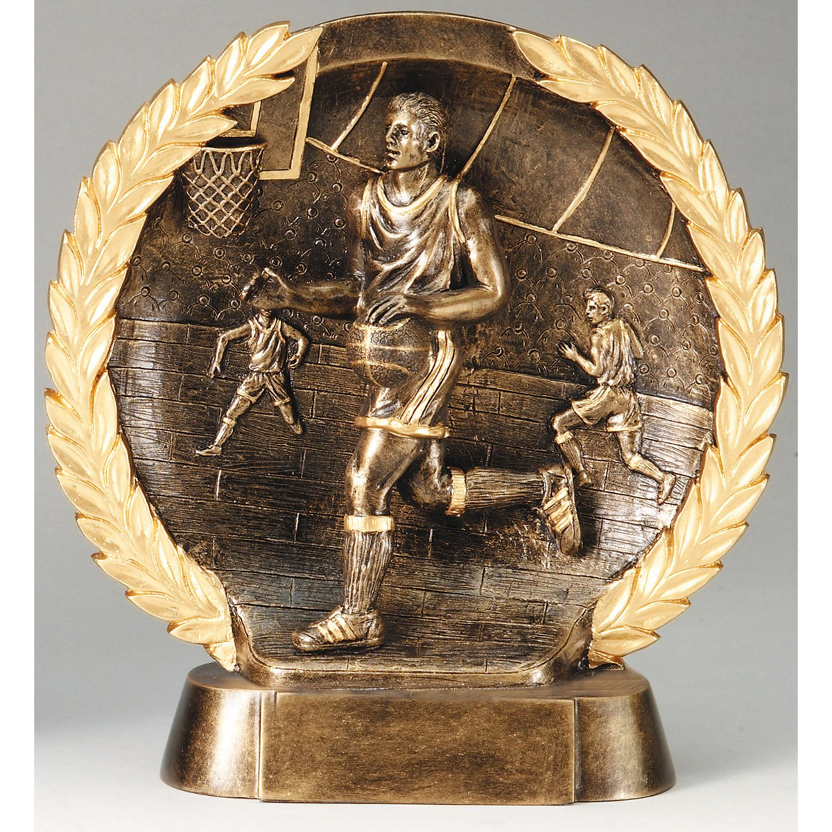 Male basketball player high relief bronze award