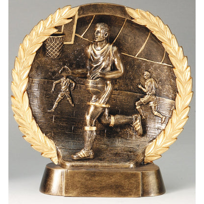 Male basketball player high relief bronze award