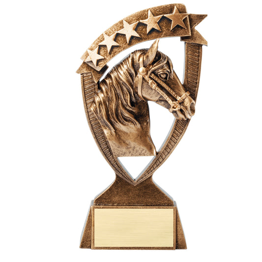 Horse Banner Resin Trophy 6 inch with engraving plate