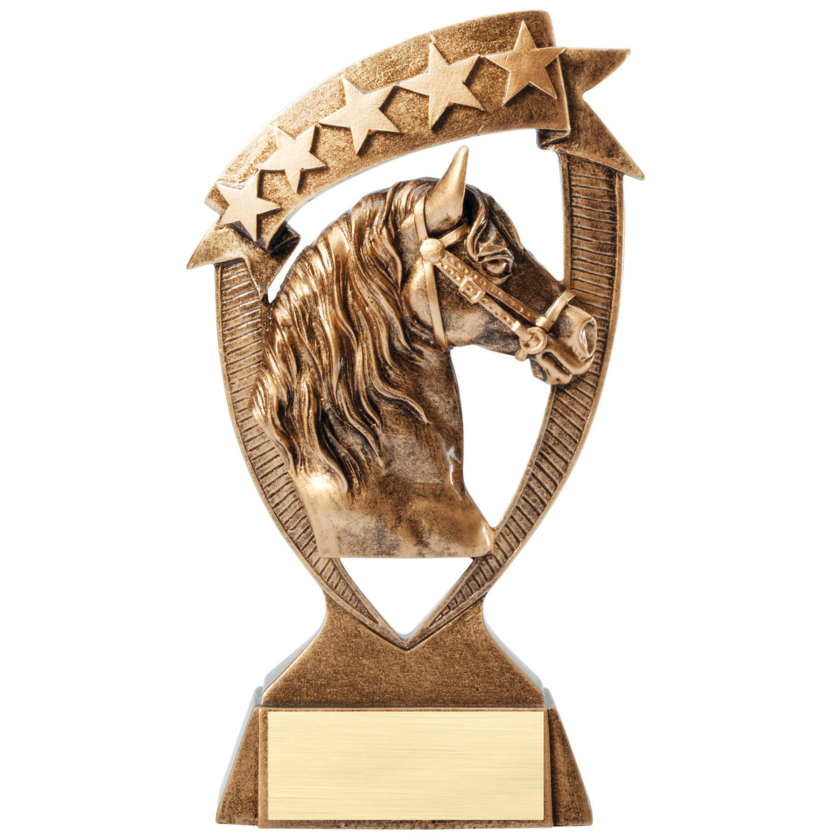 Horse Banner Resin Trophy 7 inch with engraving plate