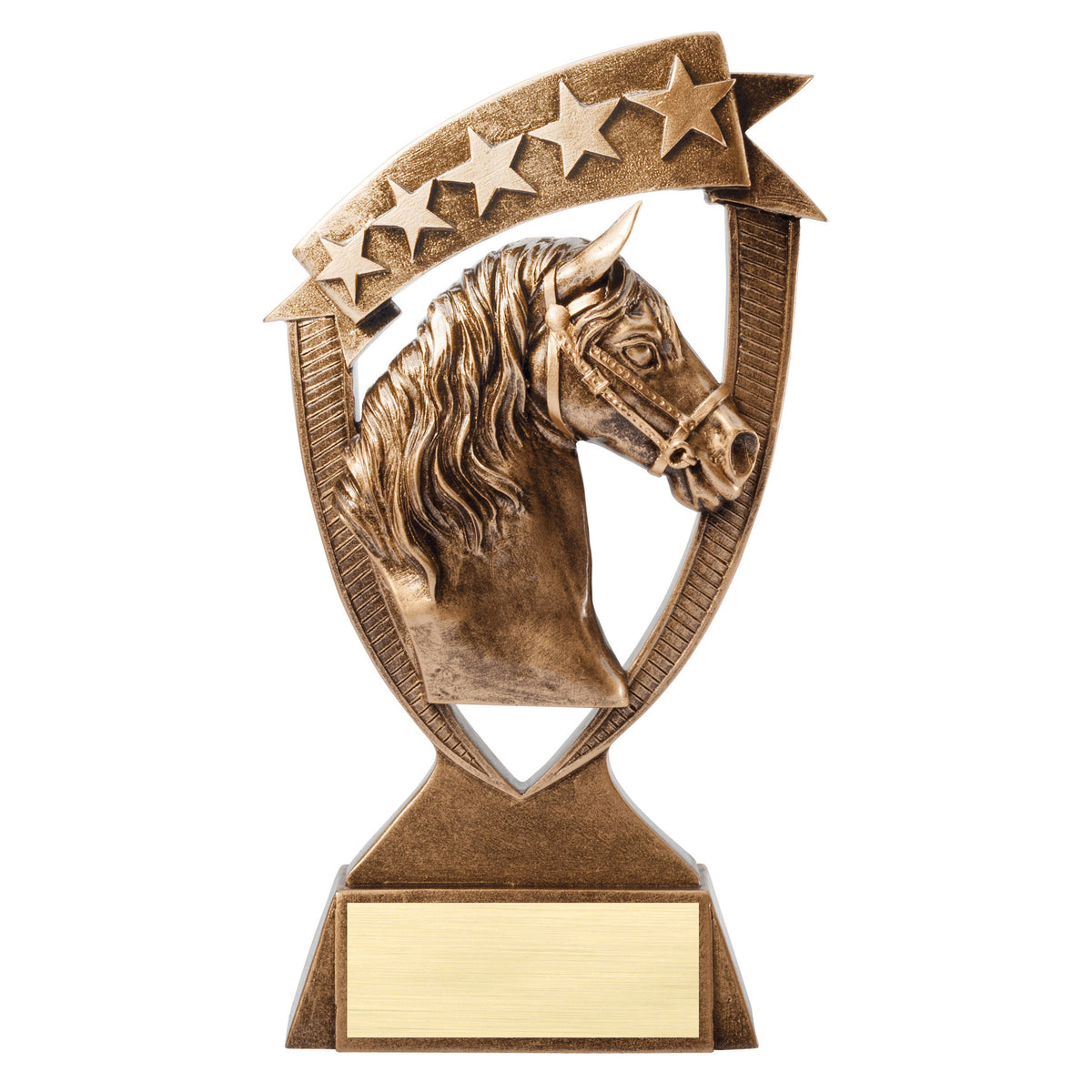 Horse Banner Resin Trophy 8 inch with engraving plate