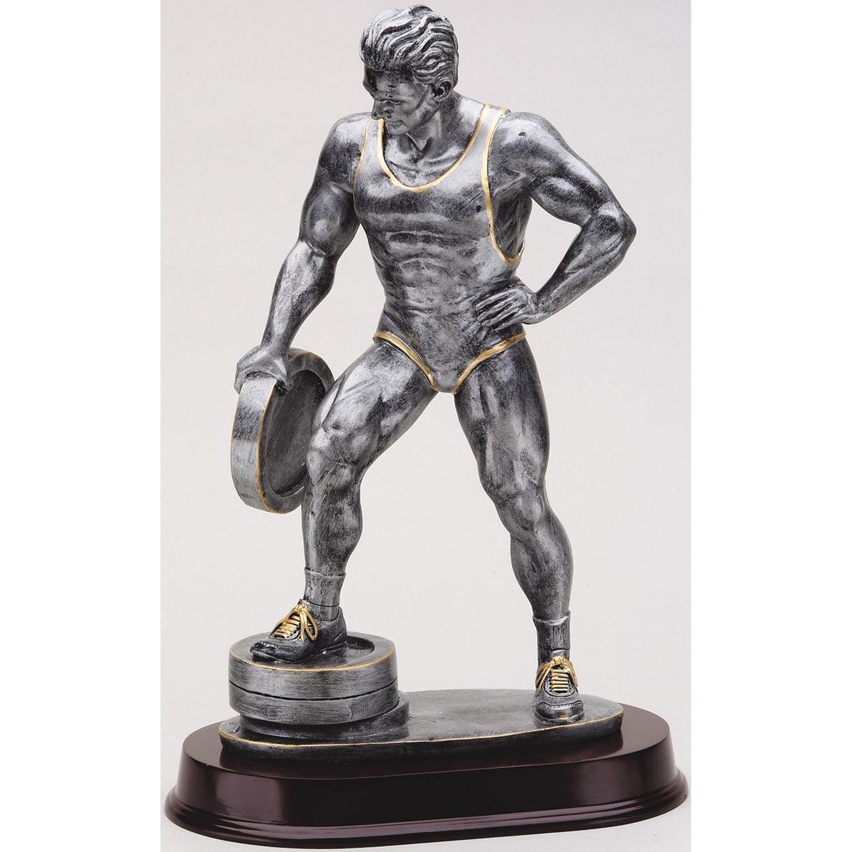 Large Pewter Weightlifter Trophy with engraving plate