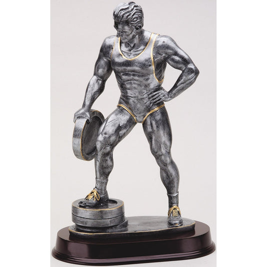 Large Pewter Weightlifter Trophy with engraving plate