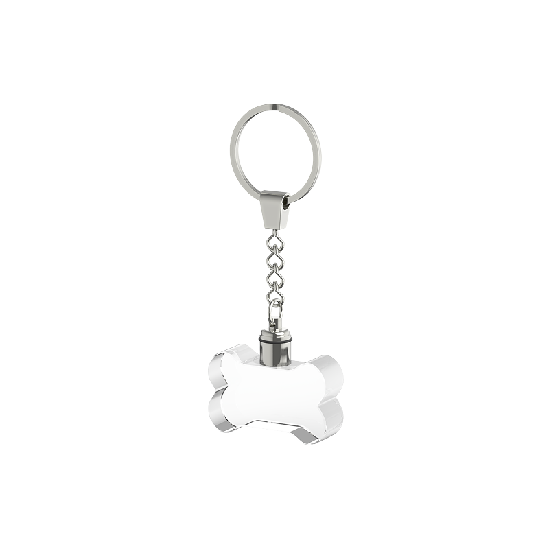 Engraved bone crystal keychain with LED base and keyring