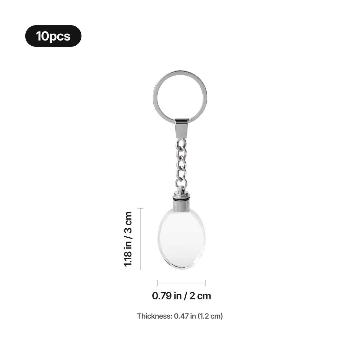 Engraved oval crystal keychain with LED base and keyring