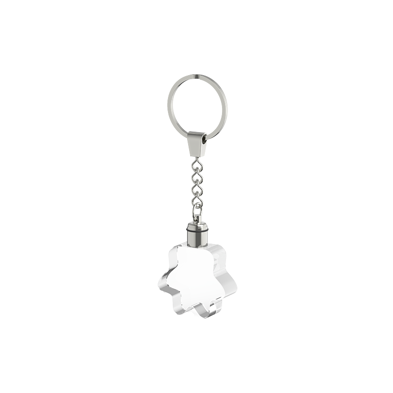 Engraved paw-shaped crystal keychain with LED base and keyring