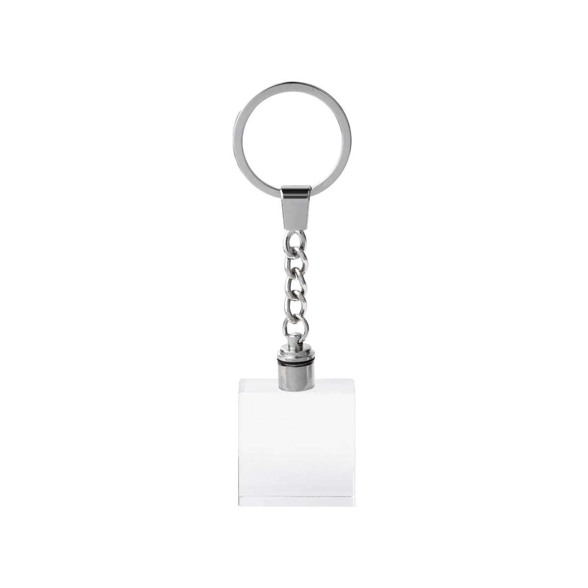 Light-up square crystal keychain glowing with color-changing LED light