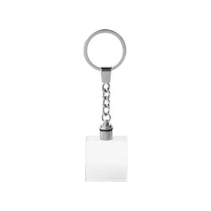 Light-up square crystal keychain glowing with color-changing LED light