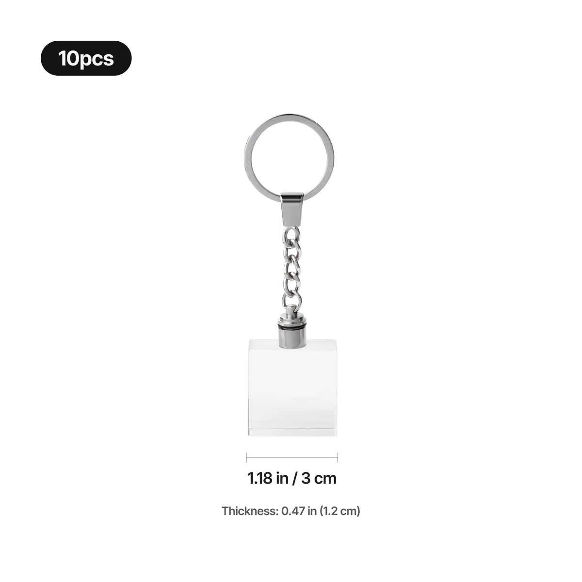 Personalized square crystal keychain engraved with a photo, lit in multicolor LED