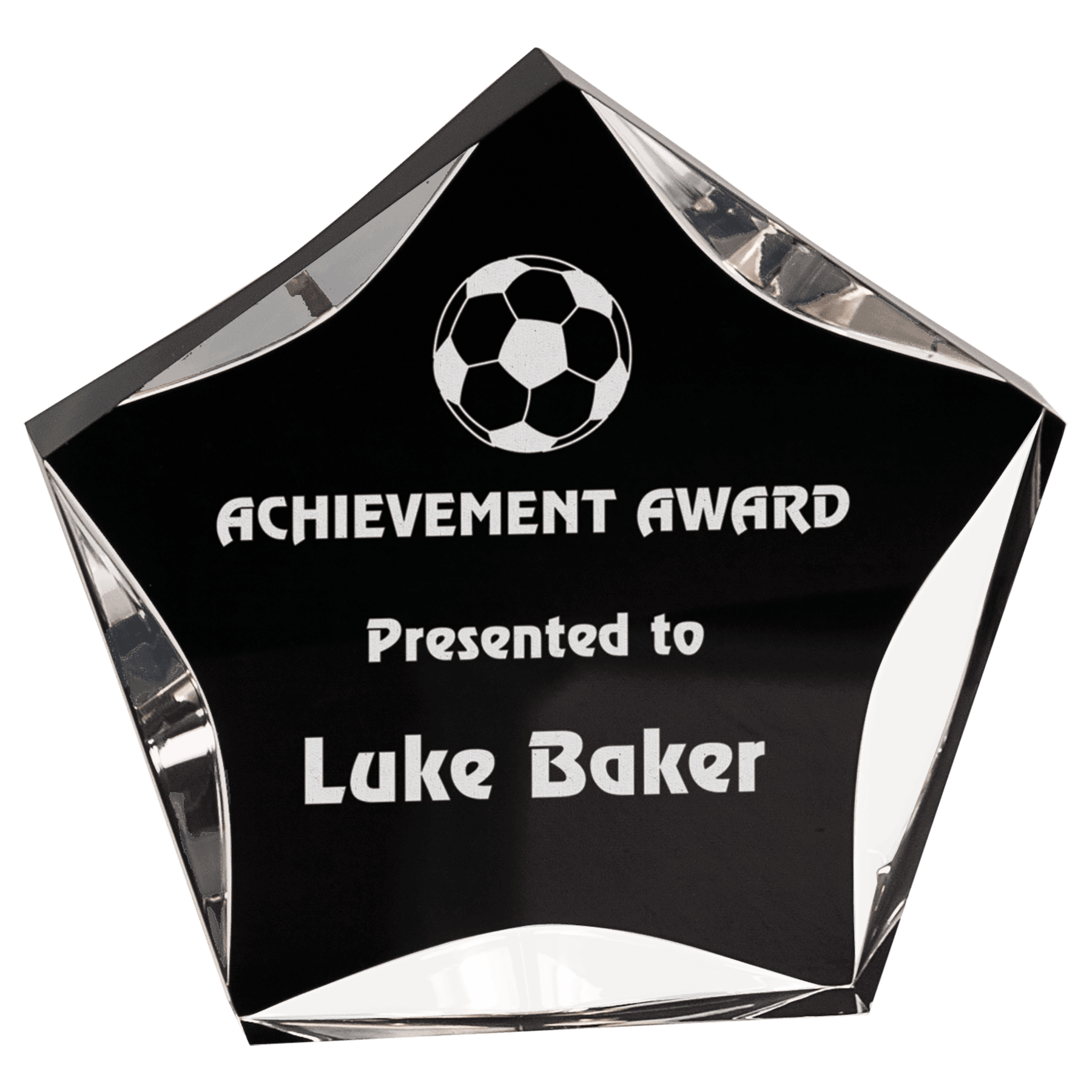 Black & Clear Luminary Star Acrylic award, 5", self-standing acrylic with clear engraving area