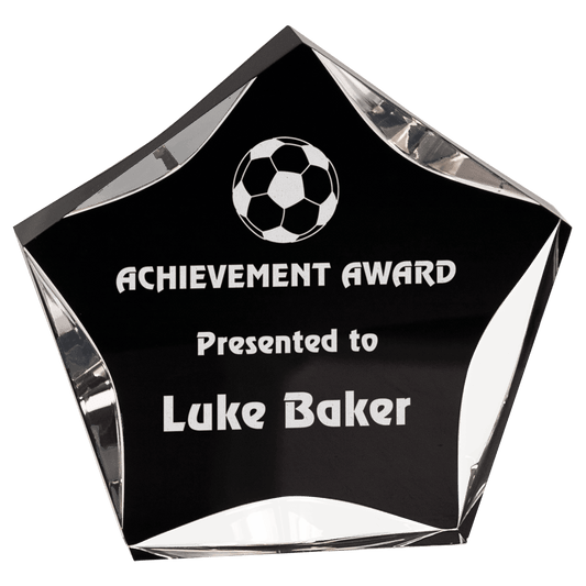 Black & Clear Luminary Star Acrylic award, 5", self-standing acrylic with clear engraving area