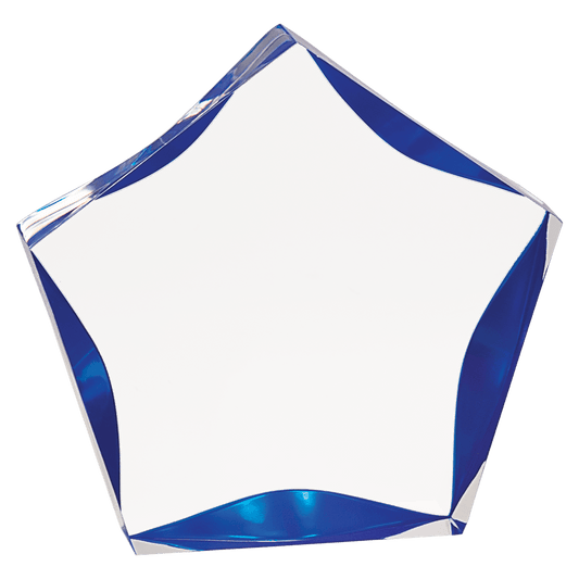 Clear & Blue Luminary Star Acrylic award, 5", self-standing acrylic with clear engraving area