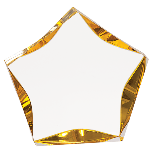 Clear & Gold Luminary Star Acrylic award, 5", self-standing acrylic with clear engraving area