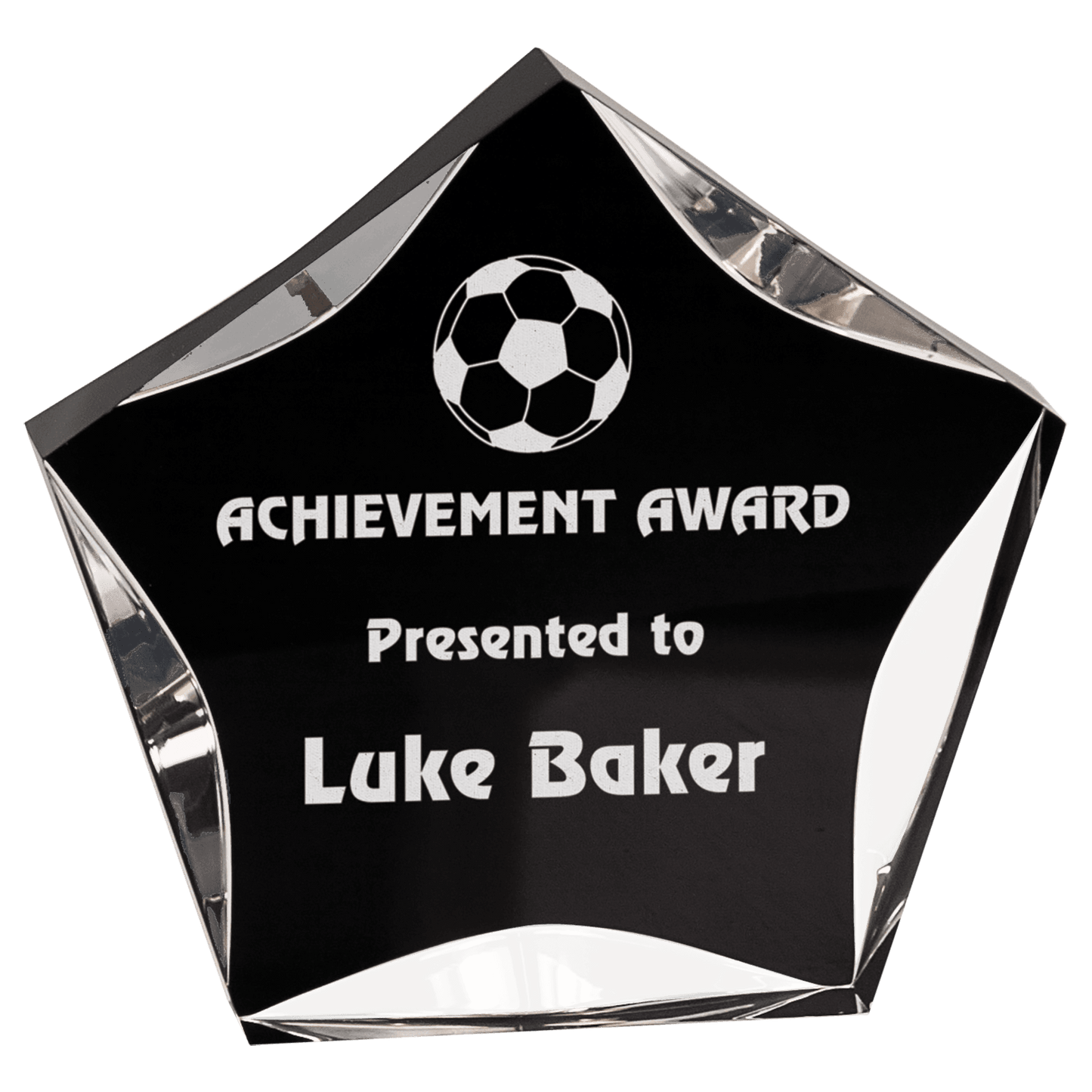 Black & Clear Luminary Star Acrylic award, 6", self-standing acrylic with clear engraving area