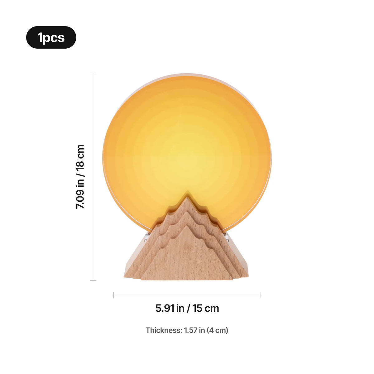 Personalized orange crystal circle award with layered beechwood base, angled view