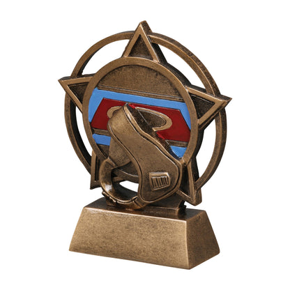 Orbit wrestling headgear trophy shown from the left side