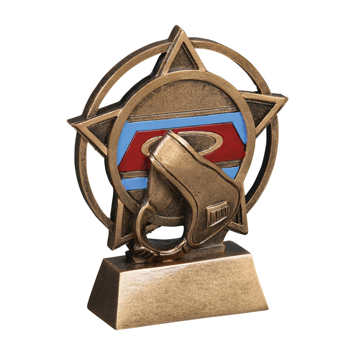 Orbit wrestling headgear trophy shown from the right side