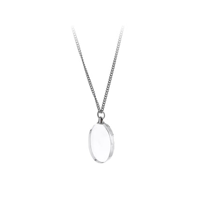Personalized oval crystal pendant necklace with a photo engraved inside
