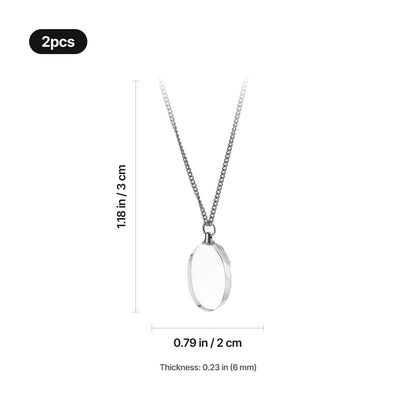 Engraved oval crystal memorial necklace shown worn