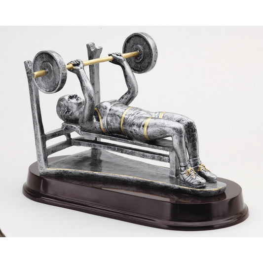 Pewter Bench Press Trophy - Female with engraving plate