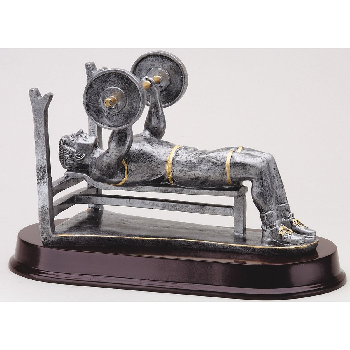 Pewter Bench Press Trophy - Male with engraving plate