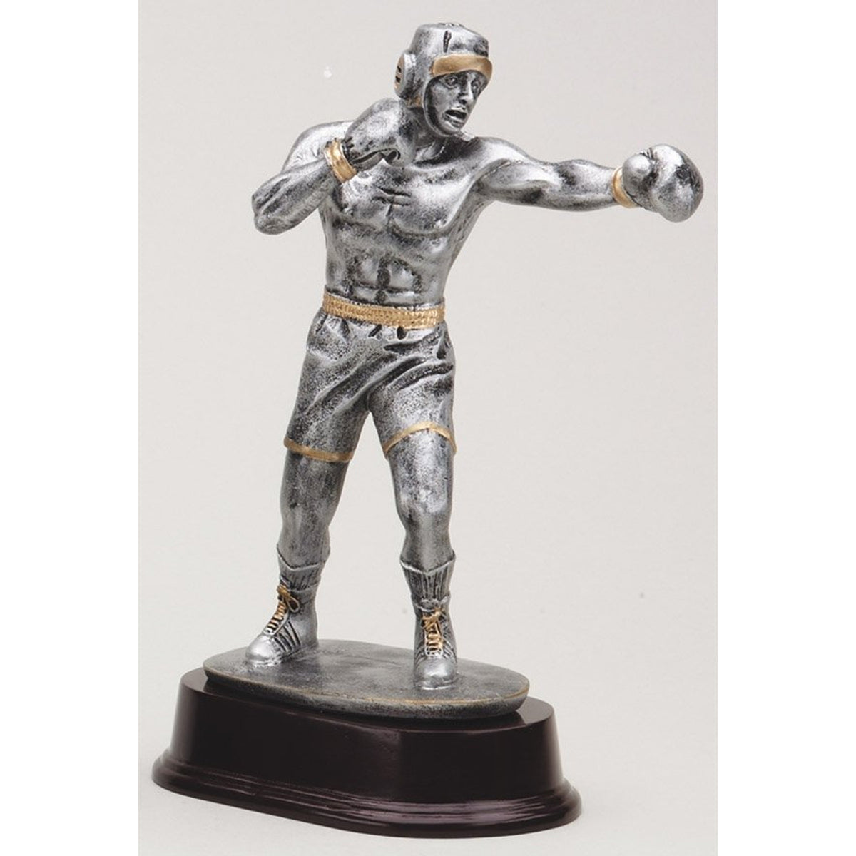 Pewter Boxer Trophy with Gold Trim with engraving plate
