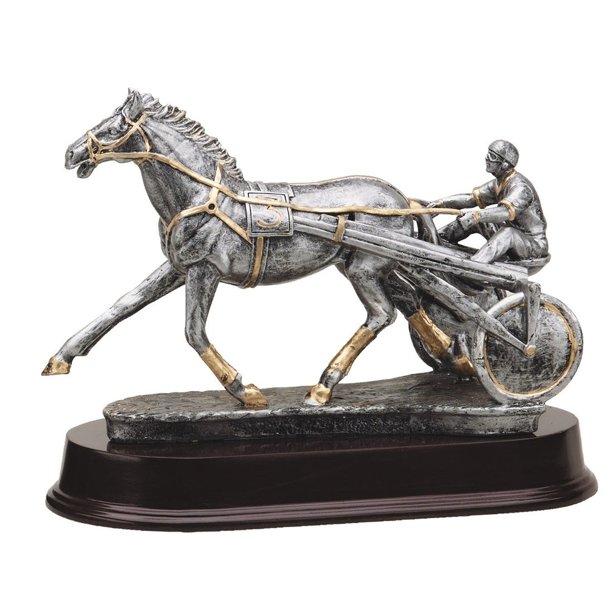 Pewter Harness Racing Trophy - 8" with engraving plate