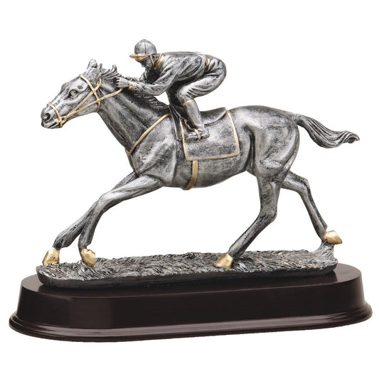 Pewter Horse Racing Trophy with engraving plate