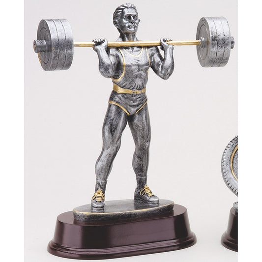 Pewter Overhead Press Weightlifting Trophy with engraving plate