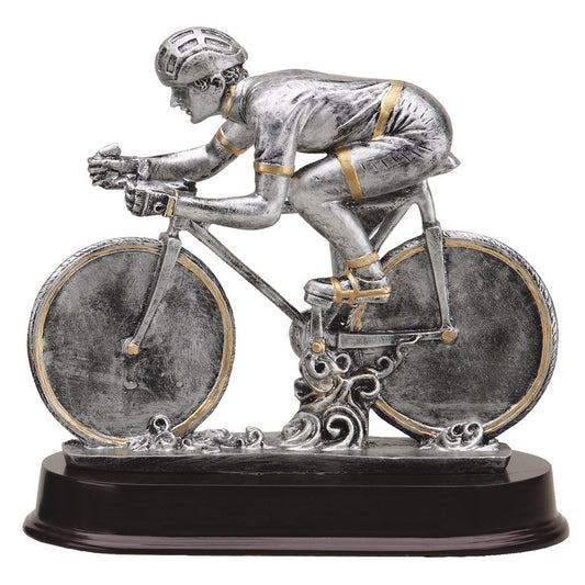 Pewter Road Racing Cyclist Trophy with engraving plate