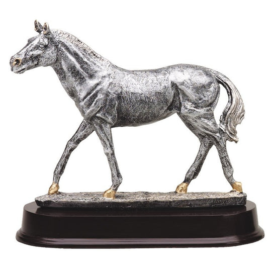 Pewter Walking Horse Trophy with engraving plate
