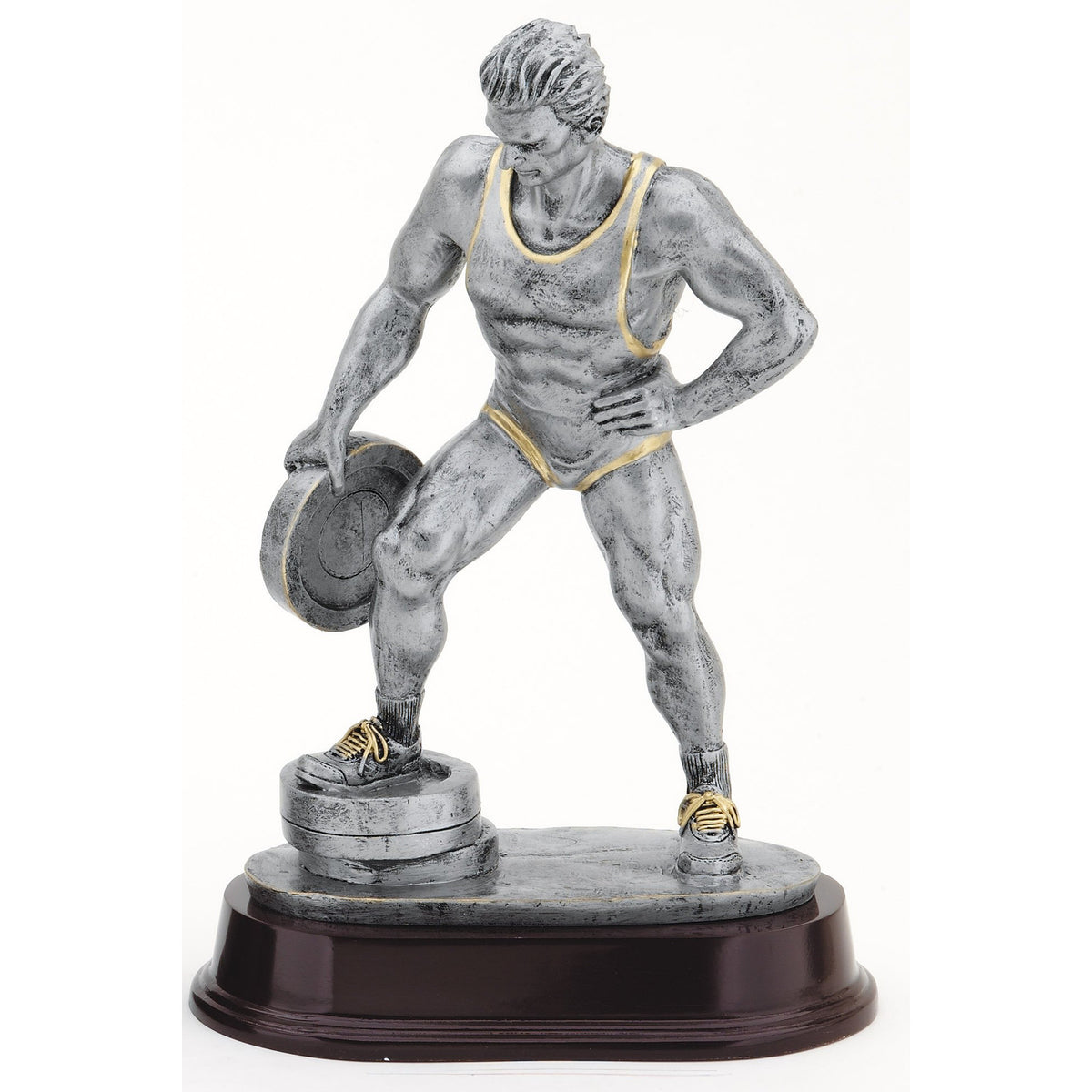 Pewter Weightlifter Trophy - Male with engraving plate