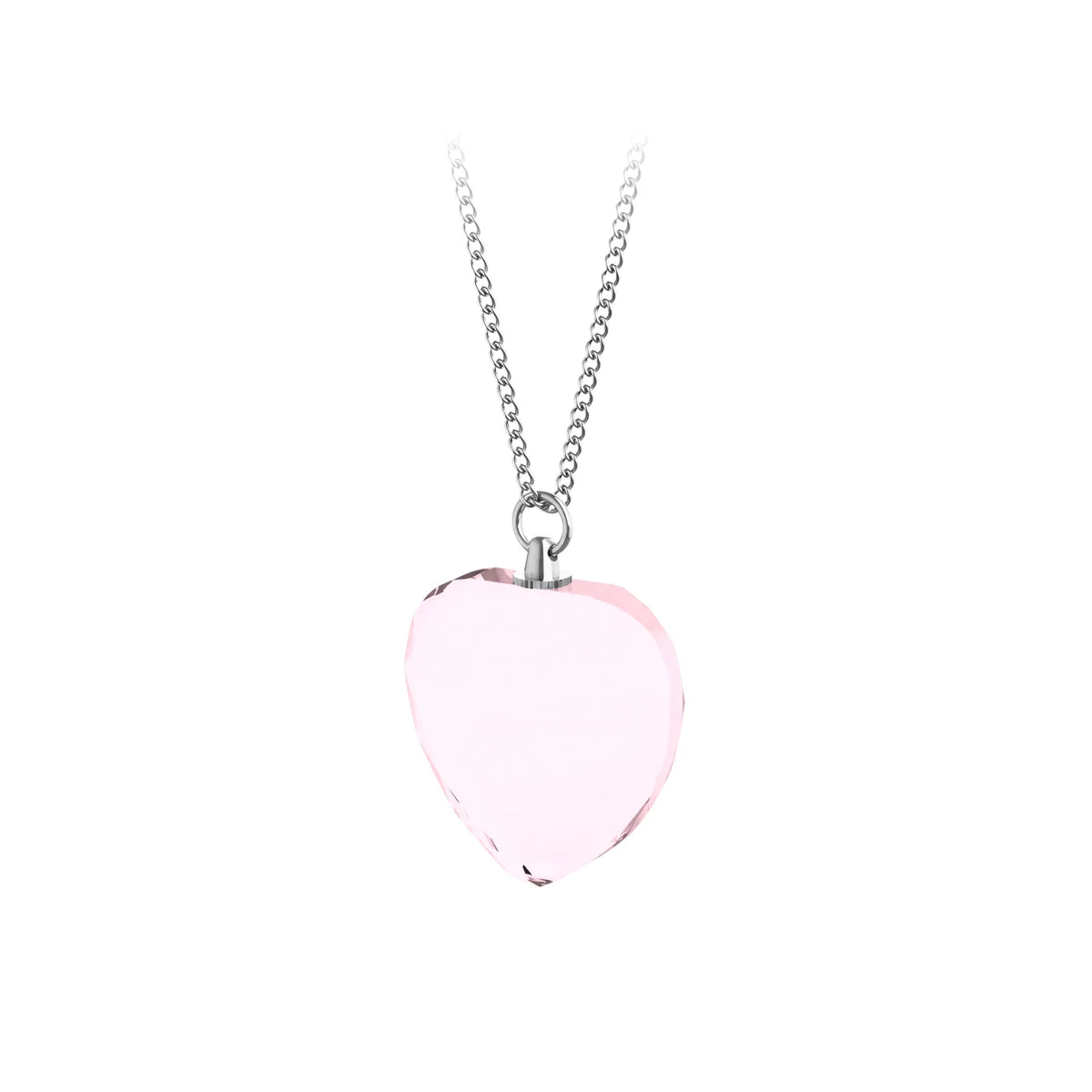 Personalized pink heart crystal pendant necklace with a photo engraved inside