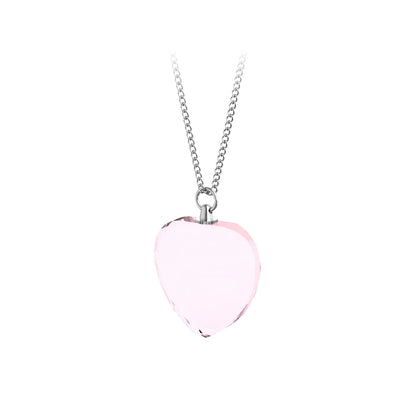 Personalized pink heart crystal pendant necklace with a photo engraved inside