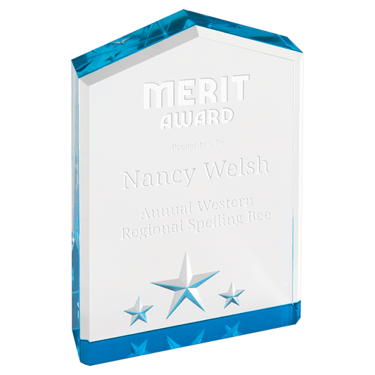 Blue Star Point Acrylic award, 5", self-standing acrylic with clear engraving area