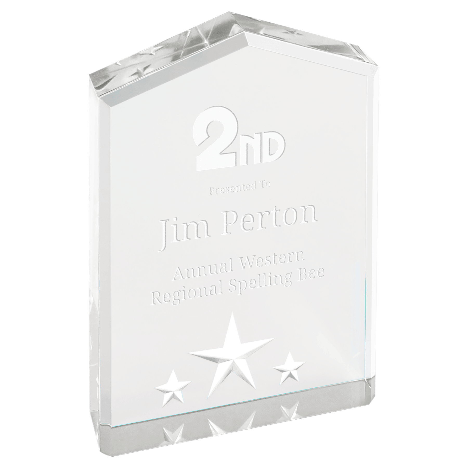 Silver Star Point Acrylic award, 5", self-standing acrylic with clear engraving area